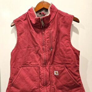 Carhartt Vintage Rose Sherpa Vest Women’s Medium 8/10 Lined Distressed canvas